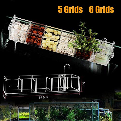 Denestus Fish Tank Filter Box 5 Or 6 Grids External Hang On Filter Box Acrylic Aquarium Tools(6 Grids) #TOP7