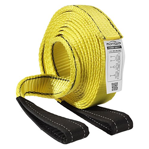 Partsam Premium Crane Towing Strap 20Feet X 2Inch Durable 3400Dtex - Heavy Duty Web Sling - Corrosion Resistance Polyester Industrial Flat Eye-Eye Rope #TOP6