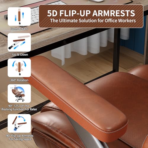 Image of Big and Tall Office Chair with 5D Arms, 600lbs Fabric & PU Leather Heavy Duty Desk Chair, Adjustable Lumbar Support & Height, Tilt Function, High Back Ergonomic Executive Computer Chair