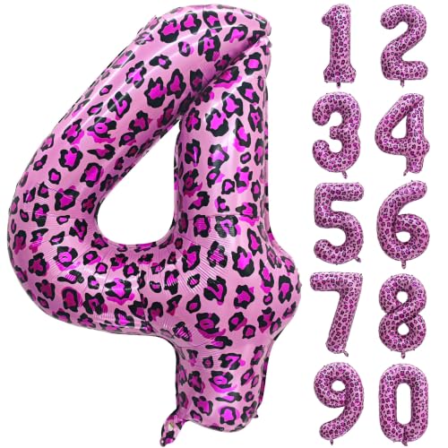 Pink Cheetah Print Birthday Number 4 Balloon 40IN Leopard Print 4 Balloon