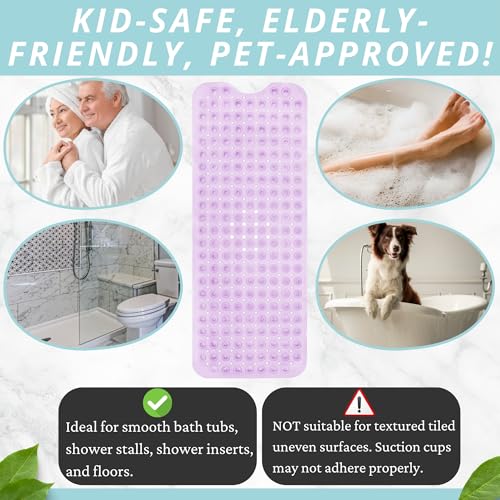 Image of ENKOSI Bath Mat - Large Non Slip Bathtub & Shower Mat - Extra Long 40 X 16 Inch Bathroom Mats for Tub Nonslip Anti Slip Bathmats (40X16 Clear Purple 1-Pack)