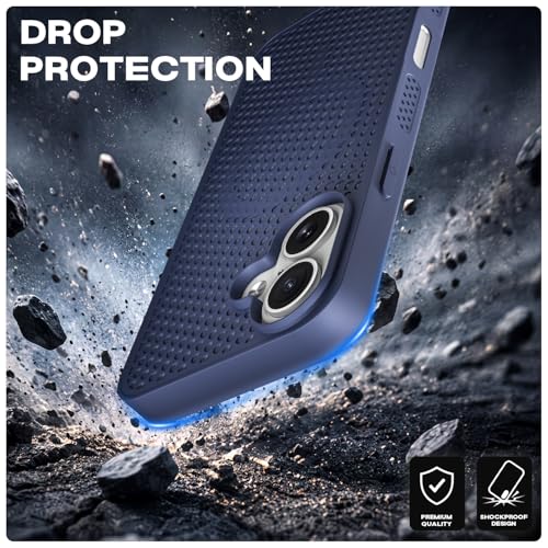 Image of Outlouders Back Cover for iPhone 17 | Honeycomb Cooling Design | Silicone Heat Dissipation | Mag-Safe Compatible | Shockproof Camera Protection Bumper Case (Blue Mag-Safe)