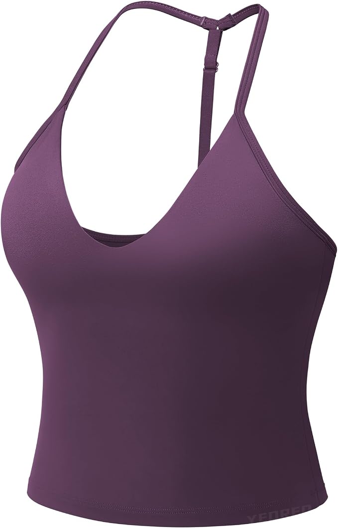 YEOREO CoreFlex Women's Impact Halter Tank Top | Strappy, Built-in Bra, Open Back, Deep V Neck, Adjustable Strap, Soft, Workout, Gym, Crop Tops