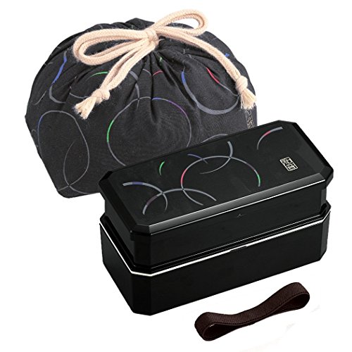 1 X Cool Japanese Bento Lunch Box with Belt , Bag Chopsticks - Waon Black by OSK