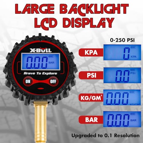 Image of X-BULL 4x4 Digital Tire Pressure Gauge-250 PSI with Braided Hose, Rapid Air Down Tire Deflator-Best Offroad Accessories for Jeep, Truck or ATV