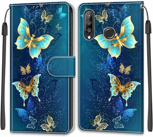 for Huawei P30 Lite Case, PU Leather Wallet Book Flip Folio Stand View Cover Pouch Compatible with Huawei P30 Lite / P30 Lite New Edition Phone Case(Butterfly)