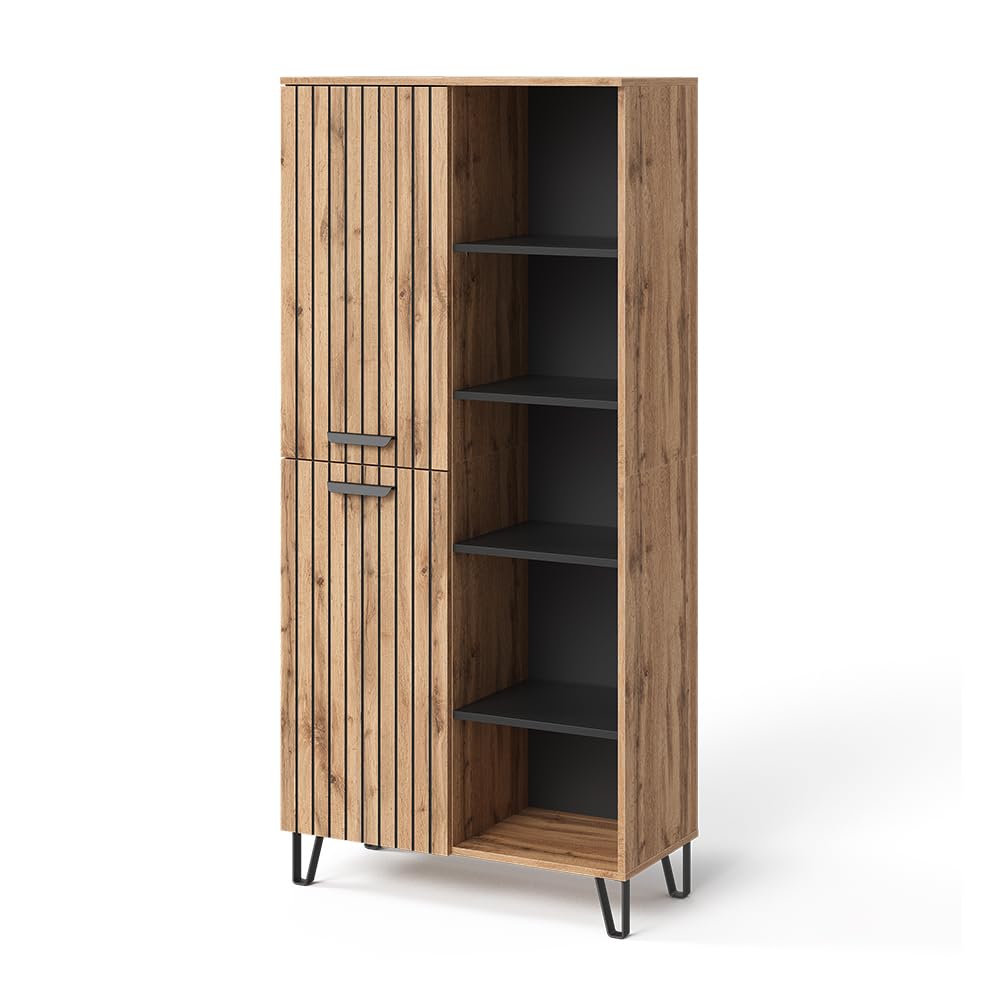 Vicco Armario Amber, Roble Wotan, 80 x 172 cm con 5 Compartimentos, para Colocar Libros, lámparas y Objetos cotidianos