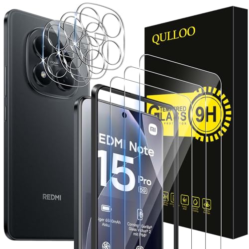 QULLOO Schutzfolie für Xiaomi Redmi Note 15 Pro 5G für Panzerglas 3 Stück Displayschutz und 3 Stück Kameraschutz mit Montage Rahmen 9H Härte HD Klar Schutzglas Anti-Kratzen Glas Folie