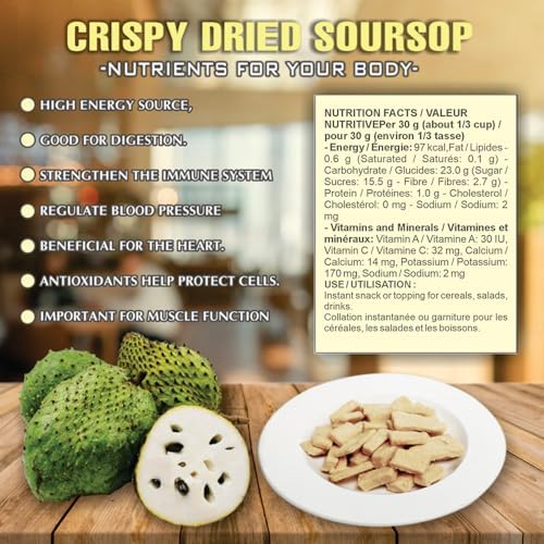 CRISPY DRIED SOURSOP (GUANABANA) 2.47 oz (70g) VIETFARMFOOD: Freeze-dried, no sugar added, naturally sweet & sour. Nutritious, pure, crunchy. Great for snacking, toppings, desserts, healthy gifting. — view 5