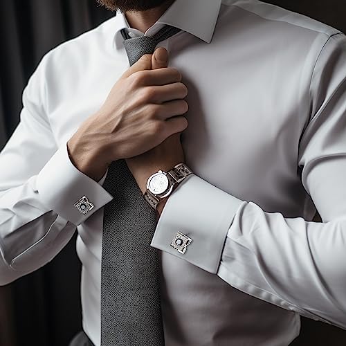 Sogee White Gold Plated Black Crystal Cufflinks For Men Square Elegant Mens Cuff Links For Business Wedding Party Unique Gift #TOP2