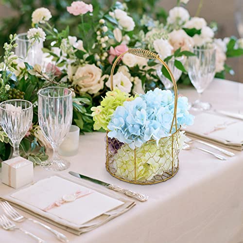 Flower Girl Baskets for Weddings, Metal Golden Wedding Basket with Handle, Lantern Flower Girl Baskets, Vintage Metal Baskets for Wedding Ceremony Party Supplies(1Pcs Round) - Thumbnail 6