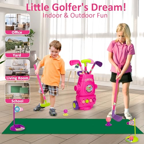Toddler Golf Set- Upgraded Kids Golf Clubs with 4 Balls, 2 Practice Holes and 1 Putting Mat, Indoor & Outdoor Sport Toys for Toddlers 2 3 4 5+ Years Old Educational Mini Golf Play Set Easter Gifts