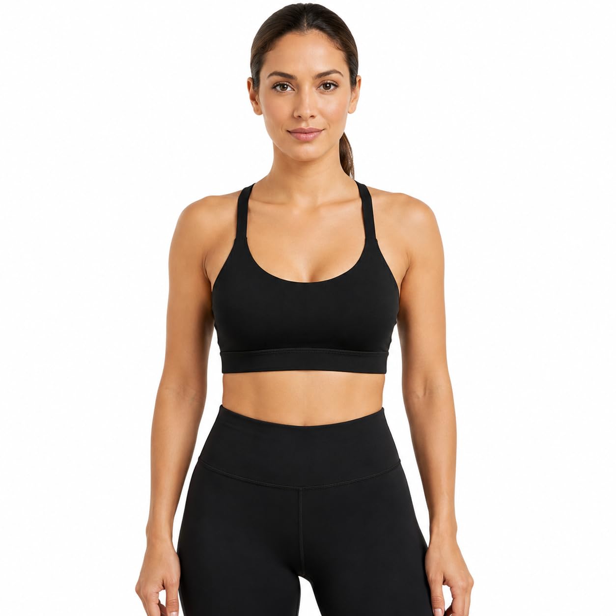 Women's Criss Cross Sports Bra | Non-Padded, Non-Wired | Medium Support | Stretch Workout, Yoga, Gym & Running Bra | Black-image-16