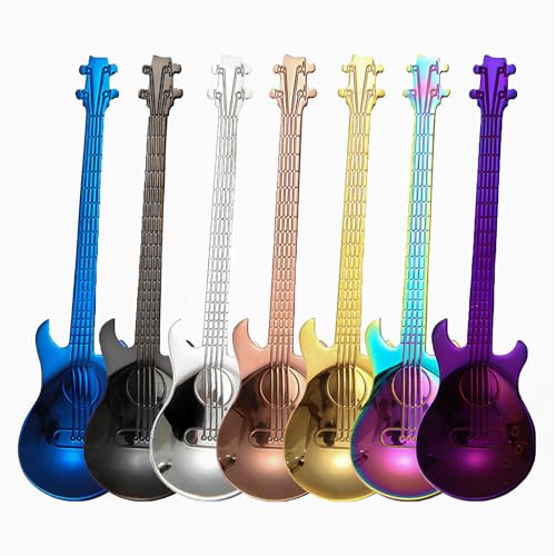 7 Pièces Guitare Cuillères à Café, Cuillère à Café en Acier Inoxydable Coloré,Cuillère à Remuer pour La Maison