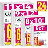 PHOENIX Painting Canvas Panel Boards Multi Pack - 6 Pack Each of 5x7, 8x10, 9x12, 11x14 Inch (24 pcs in Total) - 1/8 Inch Deep Super Value Pack for Oil & Acrylic Paint