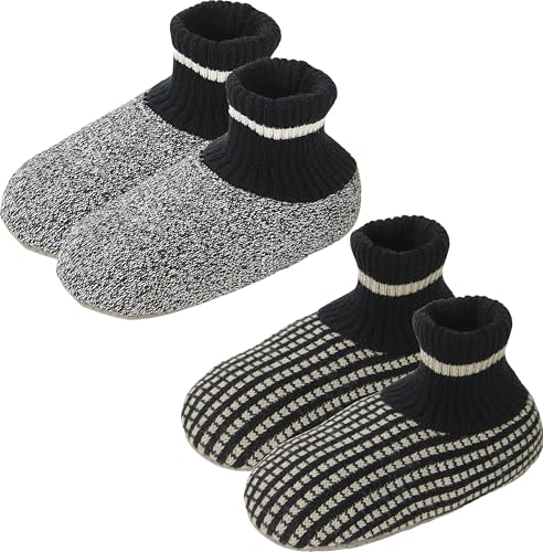 Image of BenSorts Winter Thick Fuzzy Slipper Socks for Men Christmas Cozy Grip Socks Slipper Non Slip Gifts Christmas 2 Pairs Multicolor Plaid Size 10 11 12 13