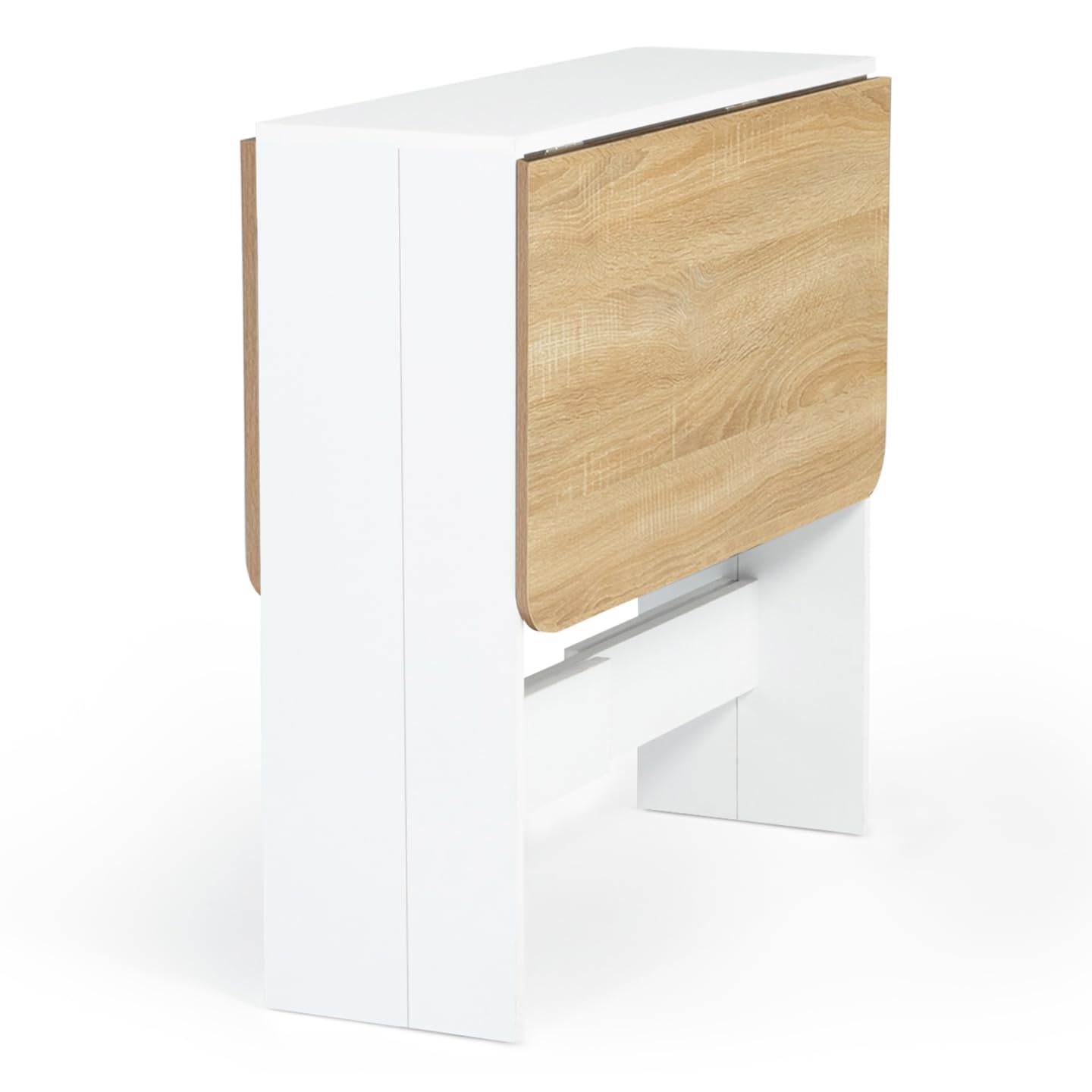 IDMarket - Table Console Pliable EDI 2-4 Personnes Bois Blanc Plateau façon hêtre 103 x 76 cm