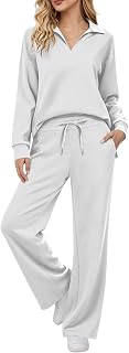 Two Piece Outfits Women V Neck Lapel Loungewear Sets with Pockets Travel
