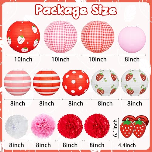 15Pcs Strawberry Paper Lanterns Decor Hanging Decorations for Berry first Birthday Party Supplies by Renbuzhu - Used condition - Image 3