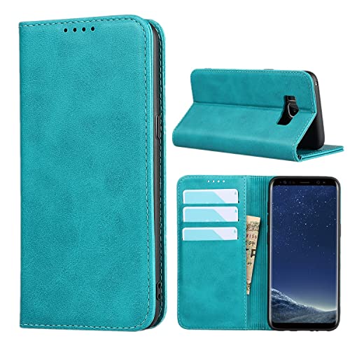 Cavor for Samsung Galaxy S8 Plus Case Cowhide Pattern PU Leather Book Wallet Magnetic Kickstand Flip Cover Phone Cases with Card Slots(6.2") -Sky Blue