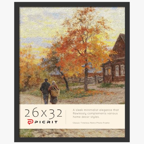 Picrit 26x32 Picture Frame Black Engineered Wood Poster Frame for Horizontal or Vertical Wall Mounting and Displaying Artwork Photos 1 Pack