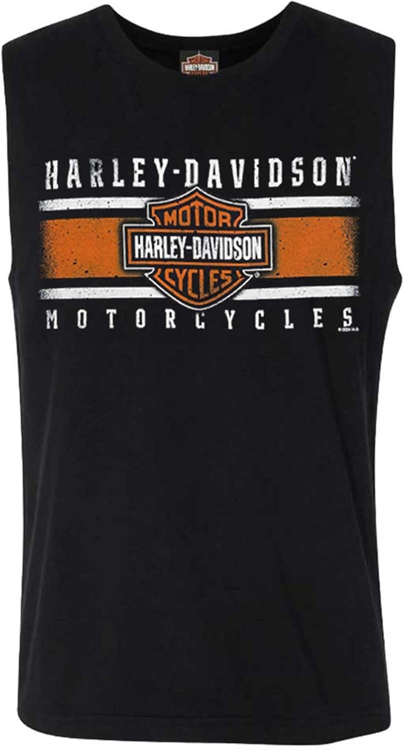 Harley-Davidson Men's Iconic Bar & Shield Crew-Neck Sleeveless Muscle Tee, Black