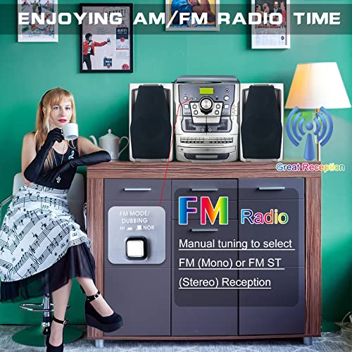 Hongut All-In-One Hi-Fi Stereo Vinyl Record Player, 3 Speed Turntable Cd Player, Music System With Dual Cassette Deck Recorder Digital Alarm Clock Fm Radio Encoding Cd Cassette With Remote Control #TOP2