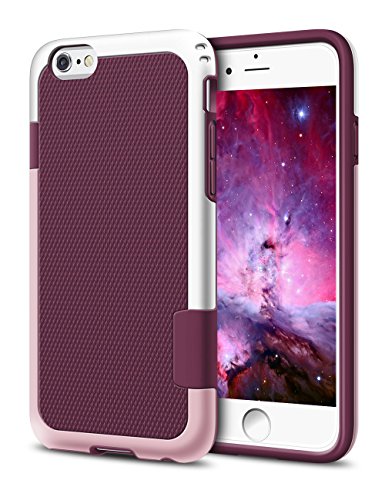 EXSEK 3 Color Case [Extra Front Raised Lip] Hybrid Impact Slim Durable Anti-Scratch Soft Cover Snug Fit Bumper Rugged Case for iPhone 6 / 6S 4.7 Inch (Wine Red)