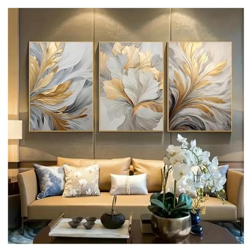 Tableau Déco Nature 3 pièces triptyque de feuilles blanches et dorées 30x40cm