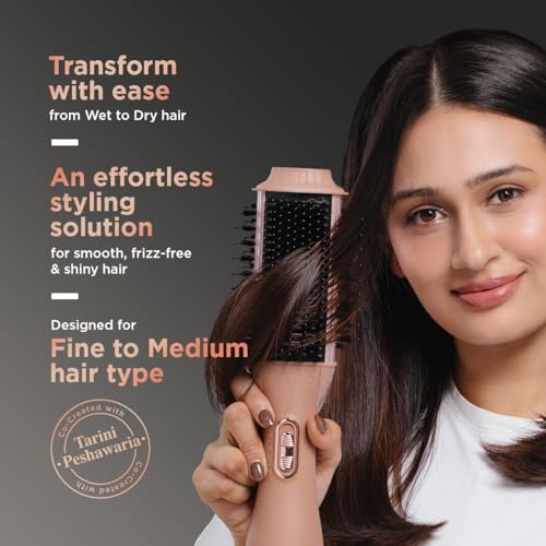 Image of BBLUNT WET-TO-DRY AIR SMOOTHENING BRUSH 850W | Co-created with Tarini Peshawaria | Effortlessly Transforms Hair From Damp to Styled | AirTouch Smoothening TechnologyTM | Anti-Frizz & Shiny | For Fine to Medium Hair | With Gentler Bristles for Thinner Type