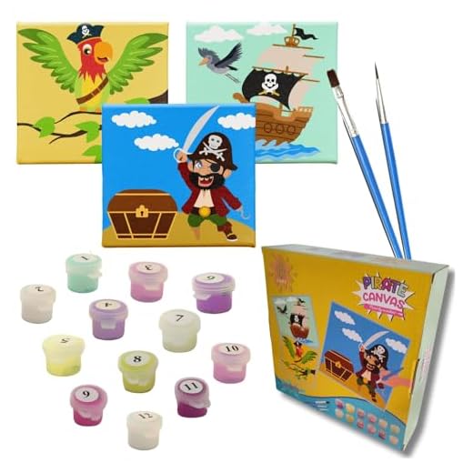 GODA Cuadros para pintar por numeros para niños, pack 3 manualidades niñas PIRATAS Con Marco, kit pinturas acuarelas niños | Pack regalos cumpleaños niños lienzos para pintar