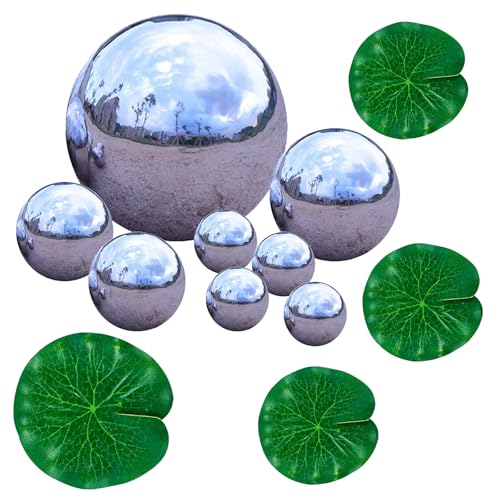 DIGNFENG 8er Set Edelstahl Schwimmkugeln mit 4 Lotusblättern - Ø...