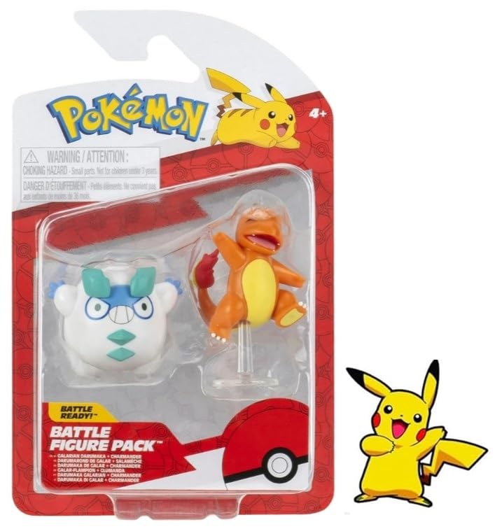 Pokemon Battle Ready Figure - Juego de 2 figuras de acción de 2 pulgadas más calcomanía de regalo (Darumaka Galarian y Charmander)