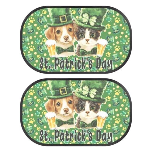 Renewold 2 Pack Car Side Window Sunshade for Kids St. Patrick's Day Dog Cat Car Side Window Shades for Baby Car Accessories for Boys Girls Women Men Seat Sun Protection Blocks Glare UV Rays