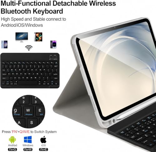 Image of RTSY Keyboard Case for Samsung Galaxy Tab A11+ / A11 Plus 2025 (11 Inch) & A9+ / A9 Plus 2023 (11 inch) with Multi Viewing Angle, Wireless Detachable Folio KB Cover with S Pen Holder-Grey /Black