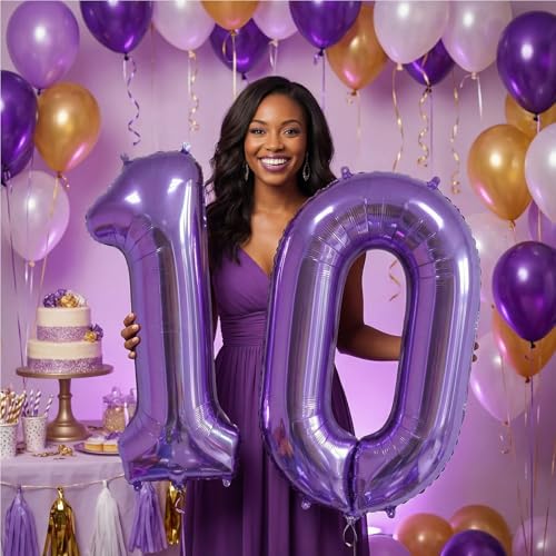 Image of Number Balloons for Birthday Decorations - 40 Inch Large Party Balloons 10, Purple Foil Number Balloons for Boys Girls, Balloons for Party Supplies