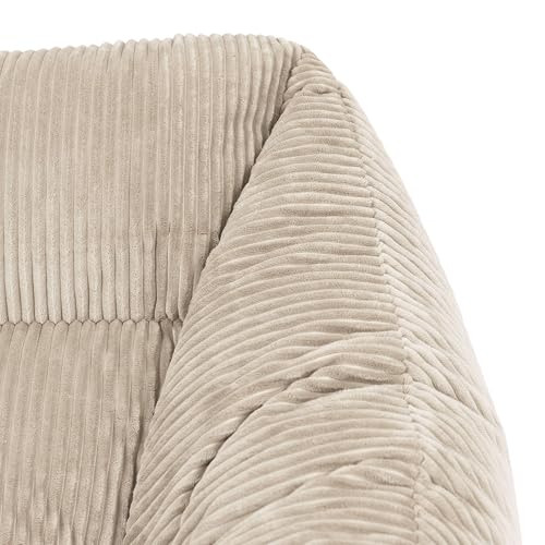 Icon Natalia Sitzsack Sessel mit Hocker für Erwachsene, Beige, Flauschiger Cord Stoff, Riesen...
