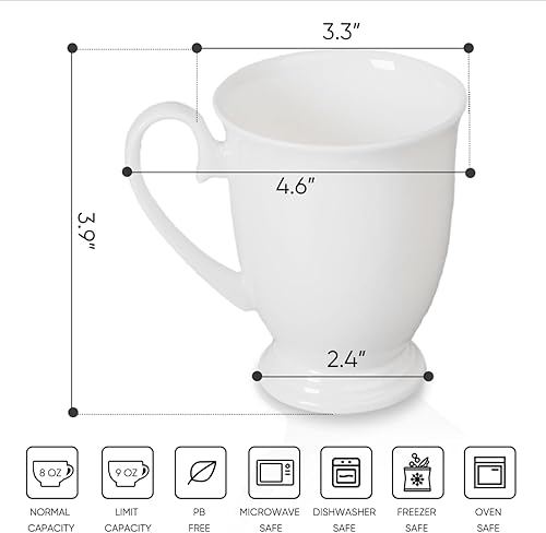 Miniatura 3 de Juego de 2 tazas de café (9 onzas), juego de tazas de café de porcelana de hueso fino, taza de café estilo europeo para mujeres, regalo de