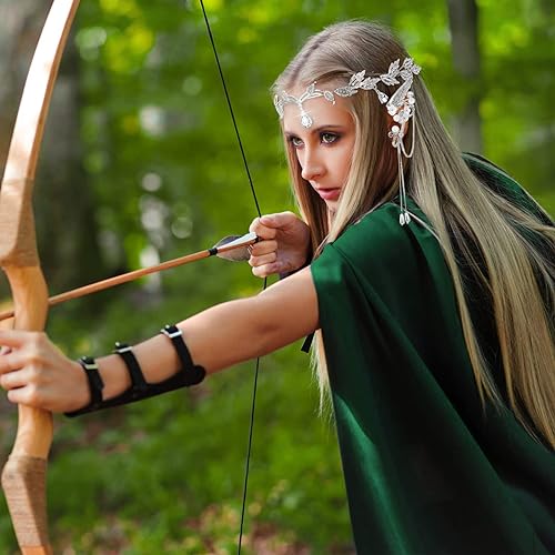 Image of 4 Pcs Women Elf Costume Renaissance Traditional Irish Dress Fairy Costume Elf Ear Cuffs for Women Halloween Cosplay Party