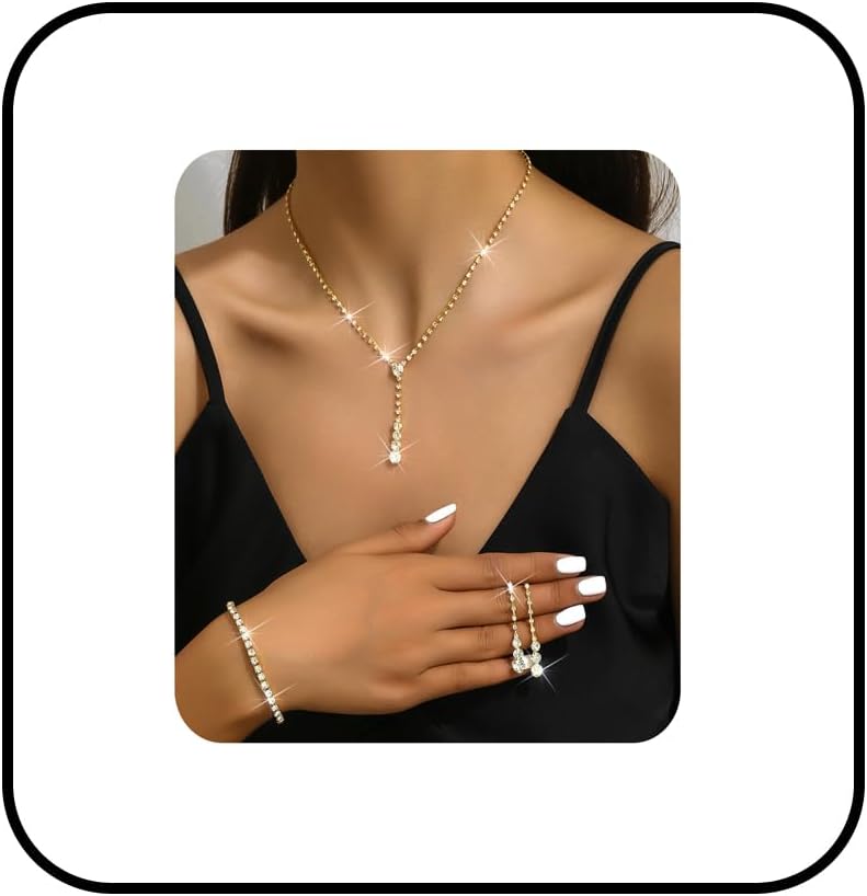 MIFYNN Rhinestone Wedding Set for Women Sparkle Crystal Earrings Necklace Bracelet Jewelry Set Wedding Party Prom Jewelry Set for Brides Bridesmaid