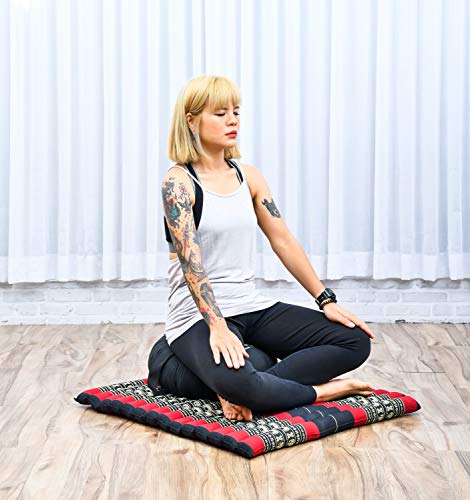 Image of Leewadee Meditation Cushion Set - 1 Round Zafu Meditation Pillow and 1 Square Roll-Up Zabuton Meditation Mat, Pillows Bundle Filled with Kapok