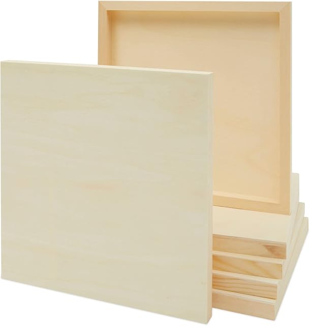 Unfinished Wooden Panels, 6 Pack Wood Canvas Boards for Painting, Arts and Crafts, Rectangular, 30.5 x 30.5 cm