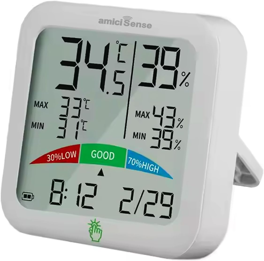 amiciSense Digital Hygrometer Thermometer, AS-55 Temperature and Humidity Monitoring Weather Station with Clock
