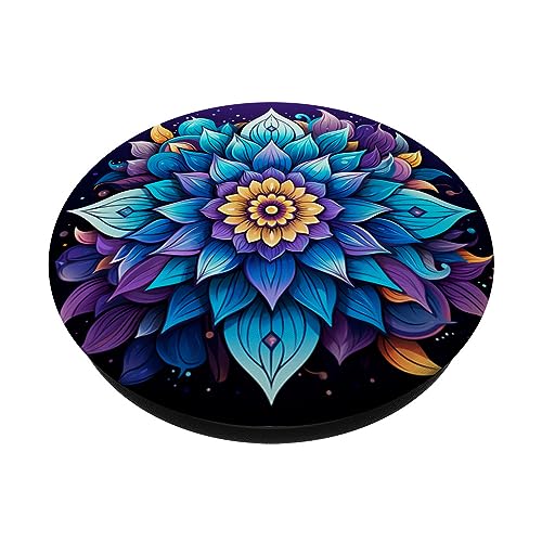 Teal Blue Purple Flower Watercolor Fantasy Floral Whimsical PopSockets Swappable PopGrip, Black - Image 2