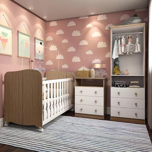 Quarto de Bebê Completo com Berço Americano Guarda Roupa Cômoda Cambalhota Espresso Móveis