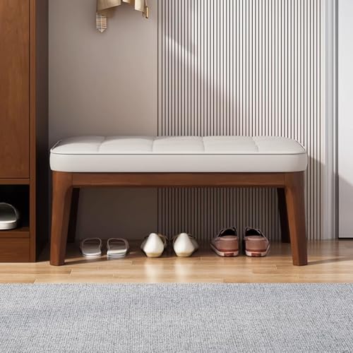 Banco de cuero premium rectangular y patas de madera para comedor elegante 4