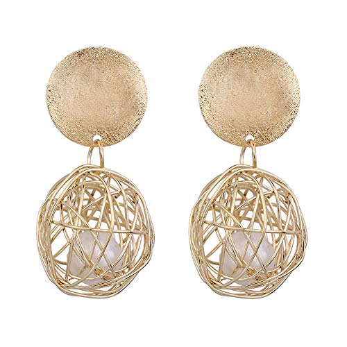 Preisvergleich Produktbild YOUNICER Frauen Geometrische Ohrringe Einfache Hohl Woven Ball Perle Ohrstecker Metall Persönlichkeit Zeichnung Zubehör