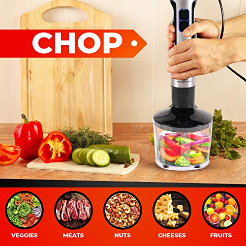King Superior Upgraded Immersion Hand Blender With 500W Stainless Steel Stick, 2-Cup Food Processor, 2 ½-Cup Beaker, Power Whisk, Bpa-Free #TOP2
