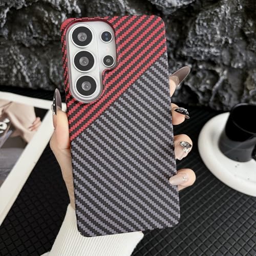 Coque compatible avec Samsung A15 rigide haut de gamme carbone noir rouge