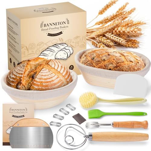 Banneton Bread Proofing Basket - Sourdough Starter Kit Banneton Sourdough Proofing Basket Set of 2, Sourdough Bread Baking Supplies for Making Baking Fermentation (9